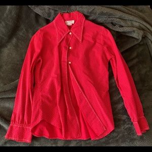 Vintage 70s red polka dot button down